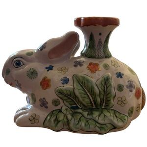 Vintage Japanese Style Imari/Satsuma Porcelain Rabbit Bunny Floral Candle Holder